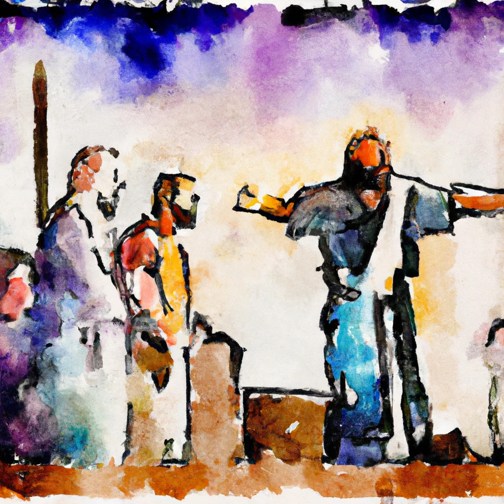 Servants with one talent stand as Jesus is condemned, cursed and crucified as onlookers weep.