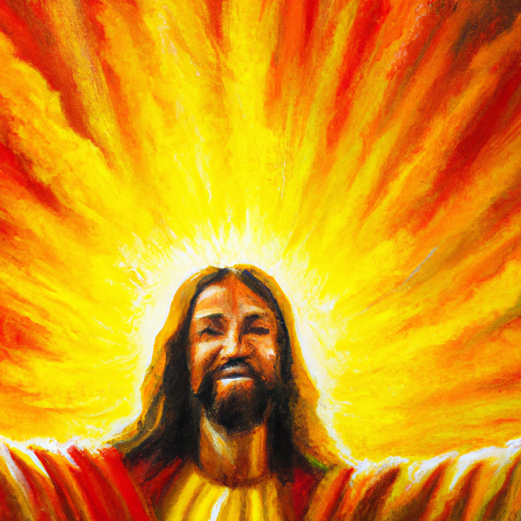 Image generated from Dall.e prompt 'An expressive oil painting of Jesus as bright as the sun, pleading for unity and love between his disciples and Father.' in 6.2684309482574 seconds, which in turn was generated by the text-davinci-003 model from OpenAI