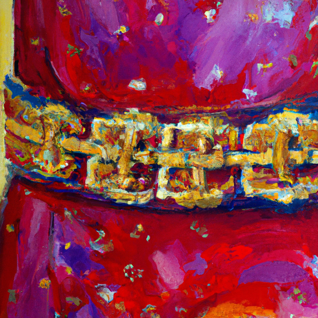 Image generated from Dall.e prompt 'An expressive oil painting of Belt of embroidered blue, purple and scarlet cloth with gold and flowery fastenings, gracefully binding the people together.' in 8.5082378387451 seconds, which in turn was generated by the text-davinci-003 model from OpenAI