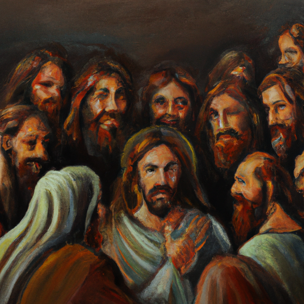 Image generated from Dall.e prompt 'An expressive oil painting of Jesus, gathering disciples, offers reassurance: 