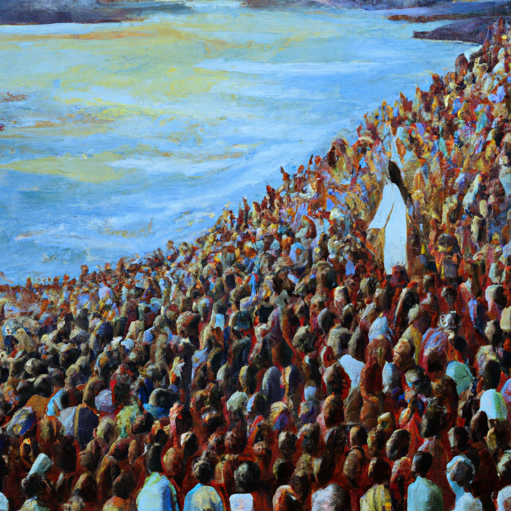 Image generated from Dall.e prompt 'An expressive oil painting of Jesus preaches and heals multitudes throughout Galilee, inspiring a wave of hope amongst the people.' in 8.0923690795898 seconds, which in turn was generated by the text-davinci-003 model from OpenAI