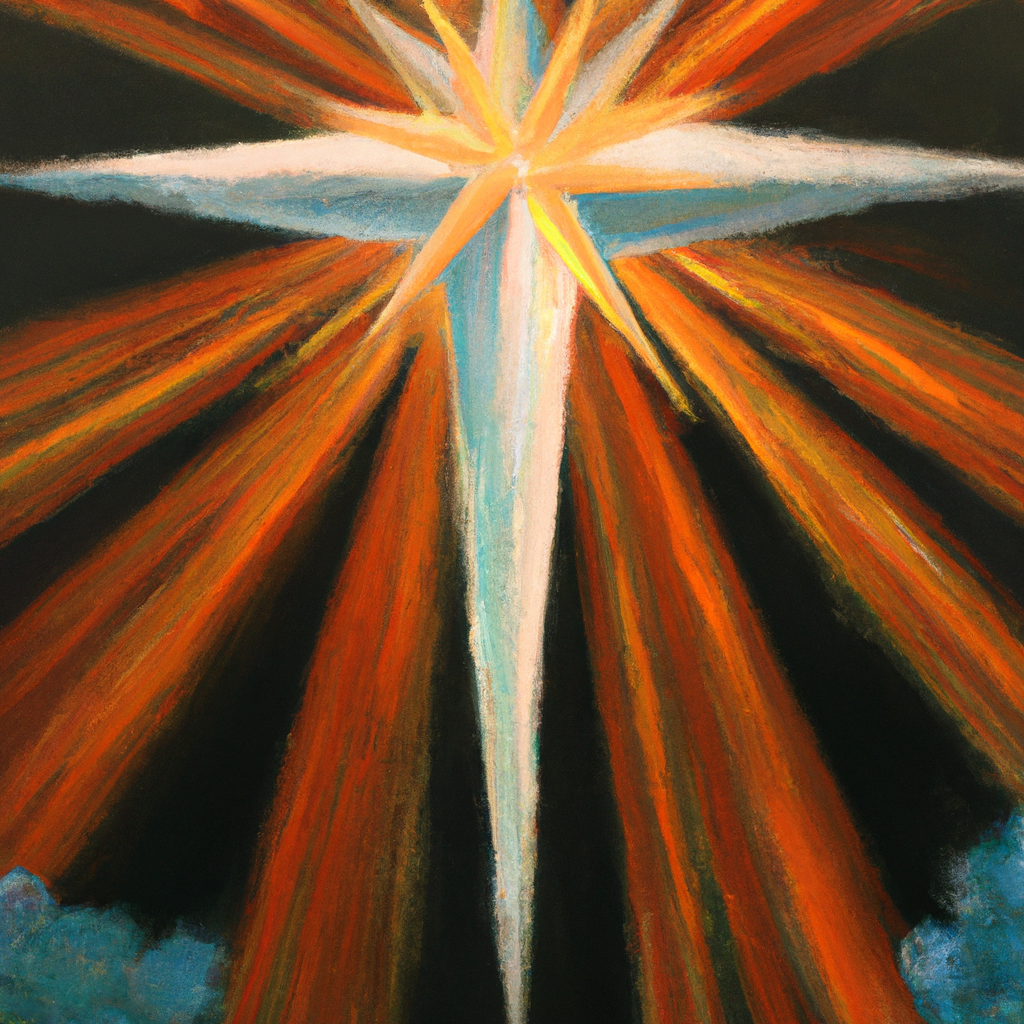 Image generated from Dall.e prompt 'An expressive oil painting of A giant shining star shimmers in the sky, a reminder of the truth of Jesus.'