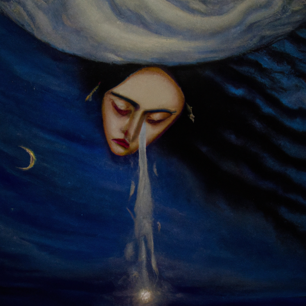 Image generated from Dall.e prompt 'An expressive oil painting of A weeping soul searches the night sky, desperate for God's illumination and divine stability.'