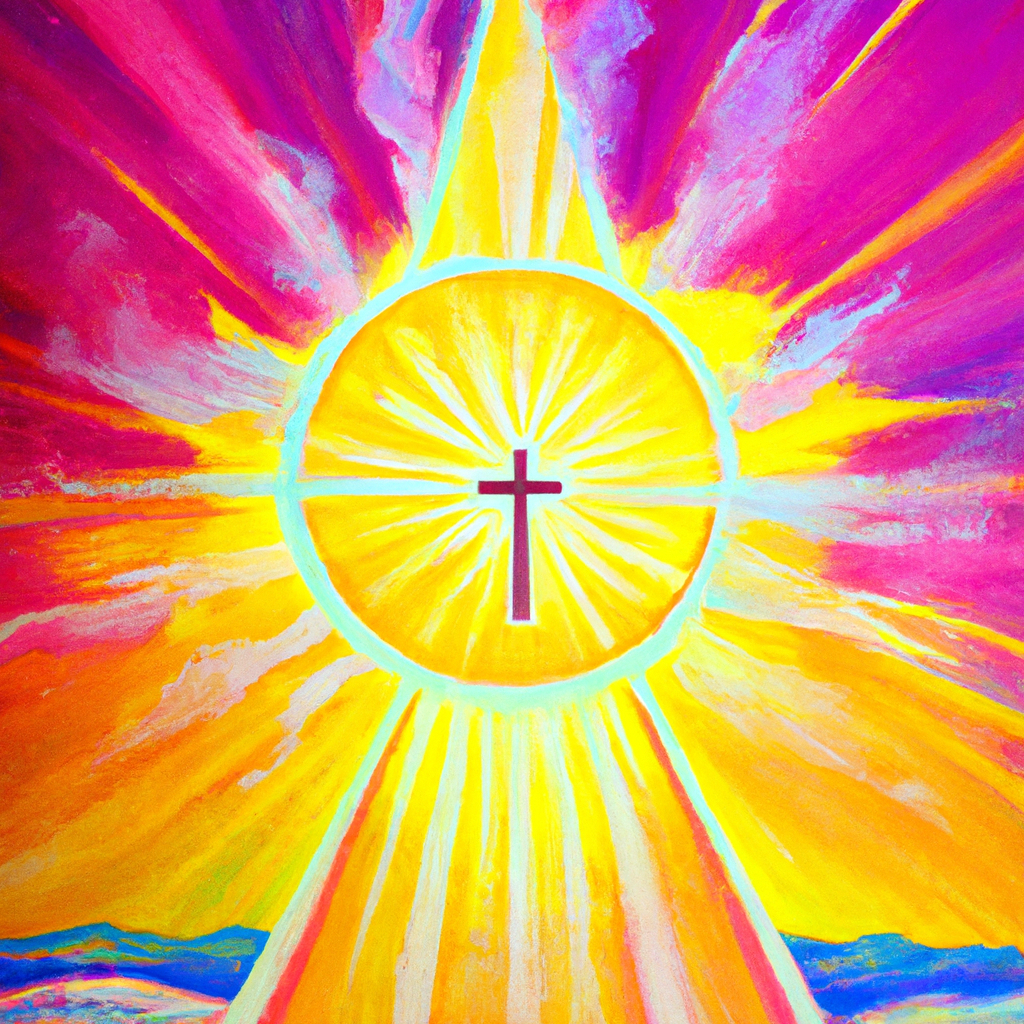 Image generated from Dall.e prompt 'An expressive oil painting of The Lord's power and goodness shine like a brilliant sunrise, bringing joy to all.'