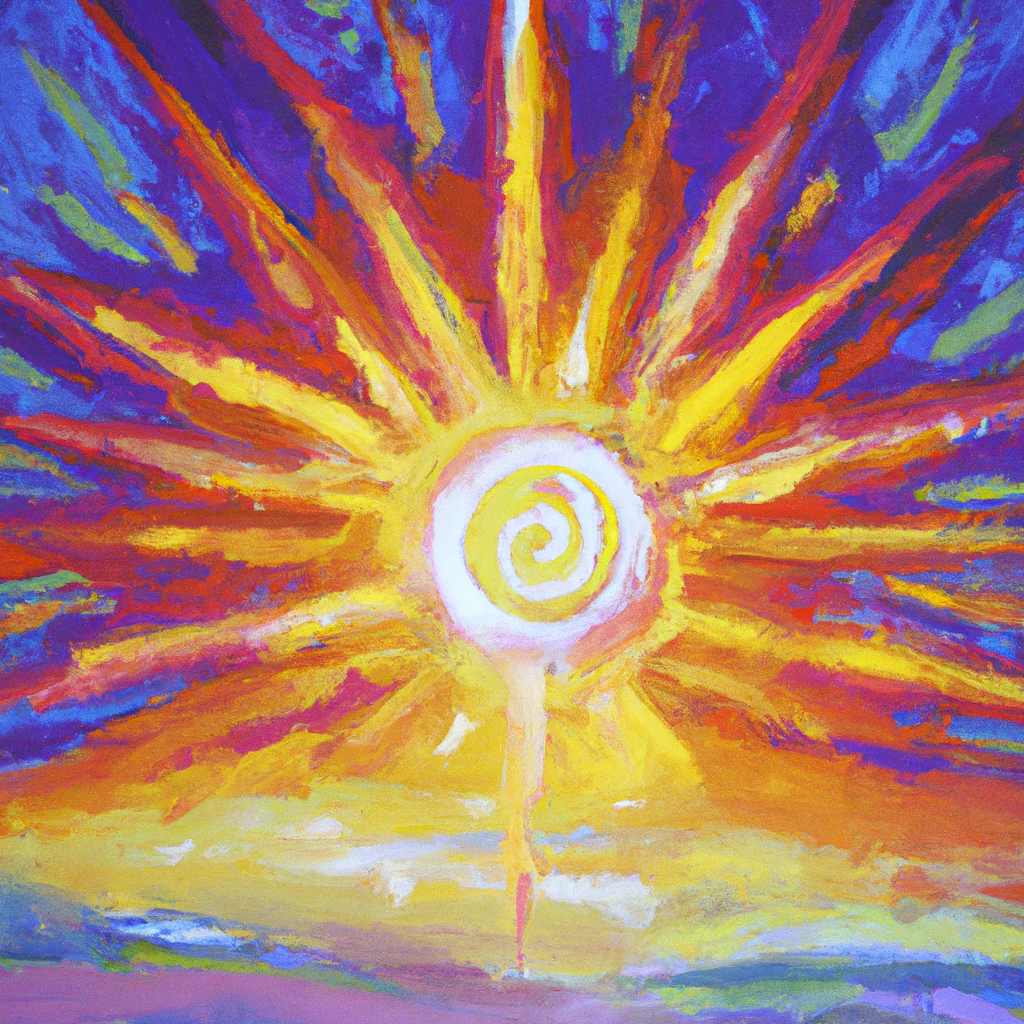 Image generated from Dall.e prompt 'An expressive oil painting of A bright sun radiates spiritual hope and freedom, melting the chill of sin, and shining a path of God's grace and love.' in 7.9439809322357 seconds, which in turn was generated by the text-davinci-003 model from OpenAI