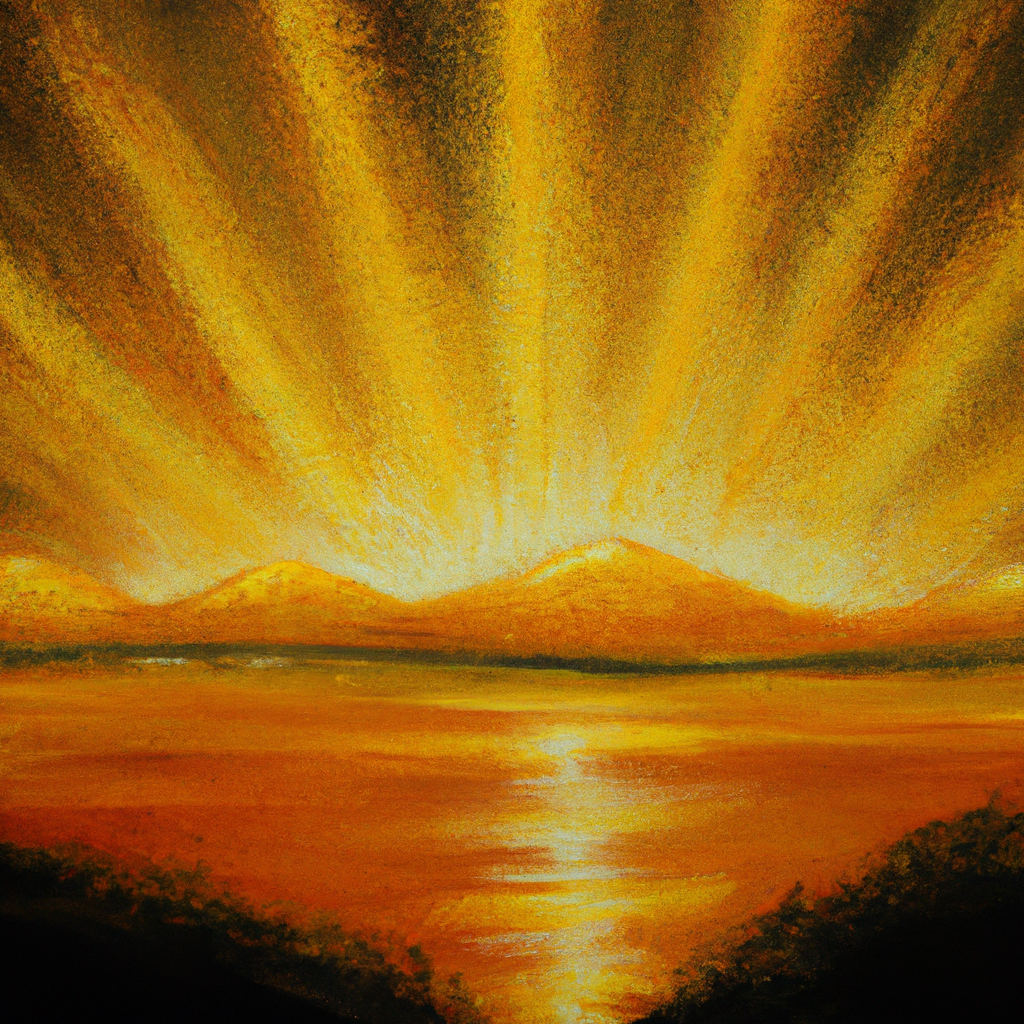 Image generated by AI from Dall.e prompt 'An expressive oil painting of A beautiful dawn, nurturing dew and rising sun to bring hope and joy of God's comforting love.'