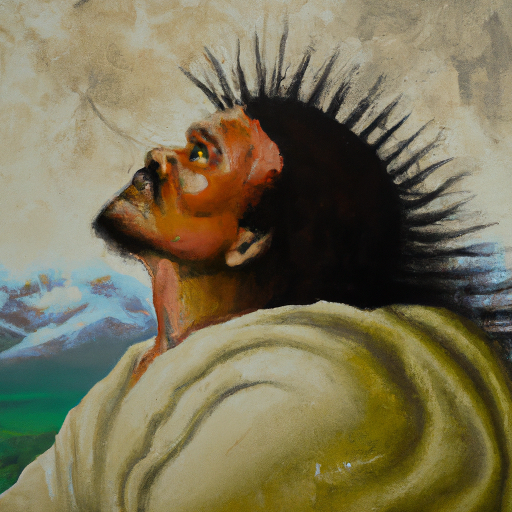 Image generated by AI from Dall.e prompt 'An expressive oil painting of Elijah finds God in a gentle whisper, like a refreshing breeze at the mountain's peak.'