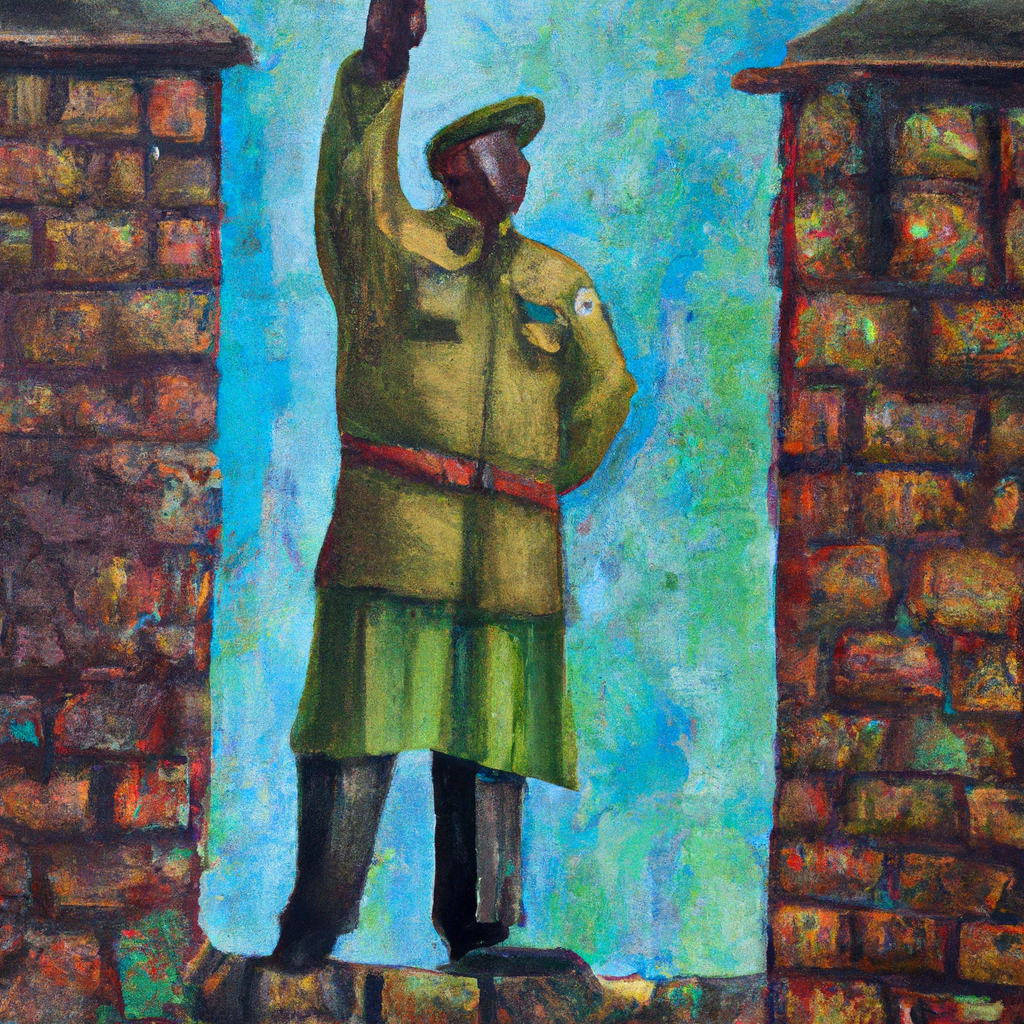 Image generated by AI from Dall.e prompt 'An expressive oil painting of Vivid image of a watchman atop the walls, announcing danger until everyone heeds the warning and turns away.'