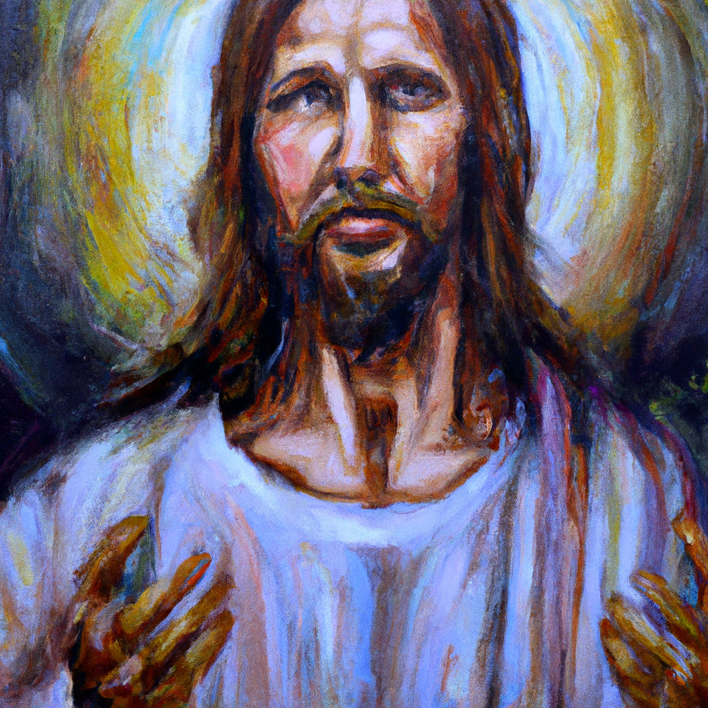 Image generated from Dall.e prompt 'An expressive oil painting of Jesus Christ empowers me to be courageous in life, fearlessly seeking His will.'