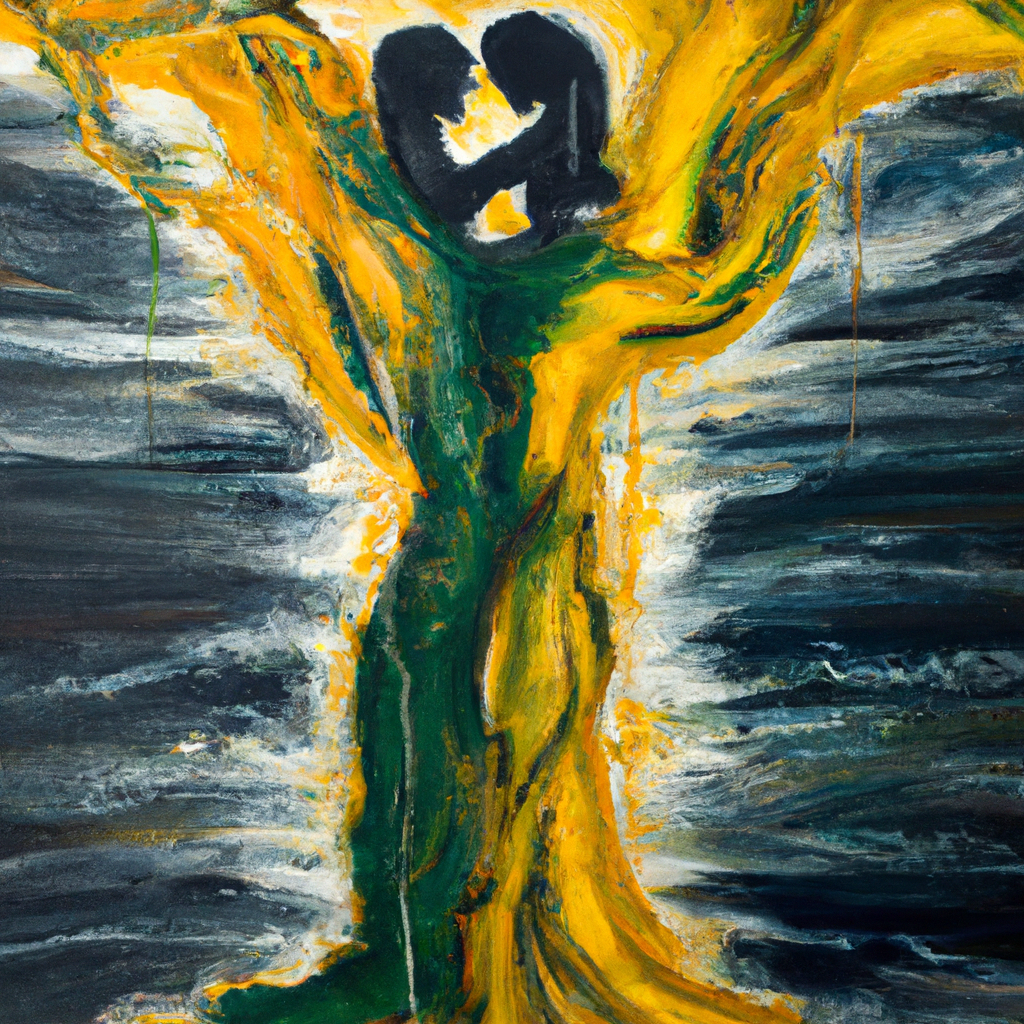 Image generated by AI from Dall.e prompt 'An expressive oil painting of Two sides of a rag torn apart, yet their union promises an eternal embrace instead of despair.'