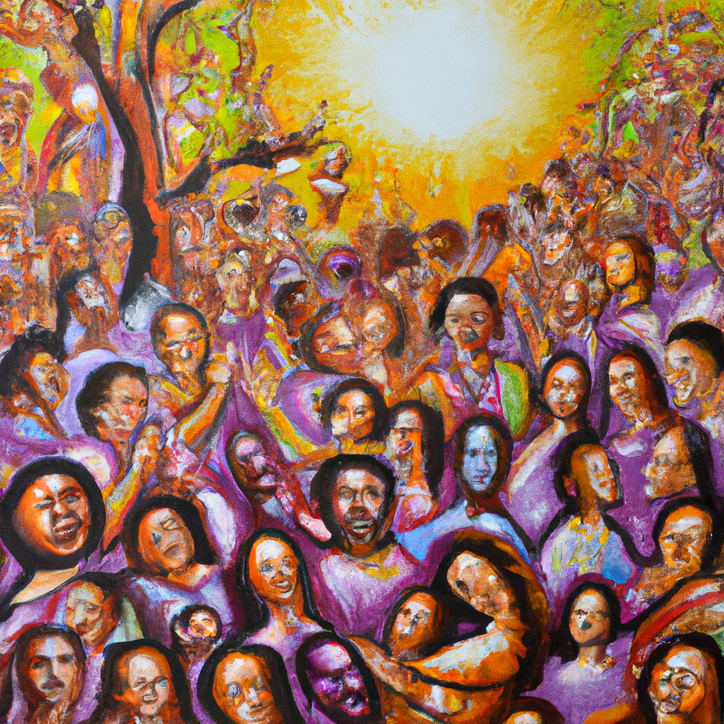 Image generated by AI from Dall.e prompt 'An expressive oil painting of The people's joyful faces lit up like sunshine, as they joyfully heard & understood God's word.'