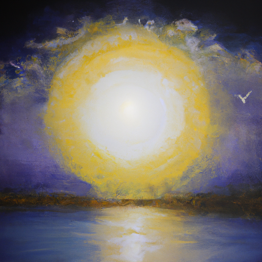 Image generated from Dall.e prompt 'An expressive oil painting of A brilliant sunrise of joy and contentment, peace flooding over the weary souls, content in God's love.'