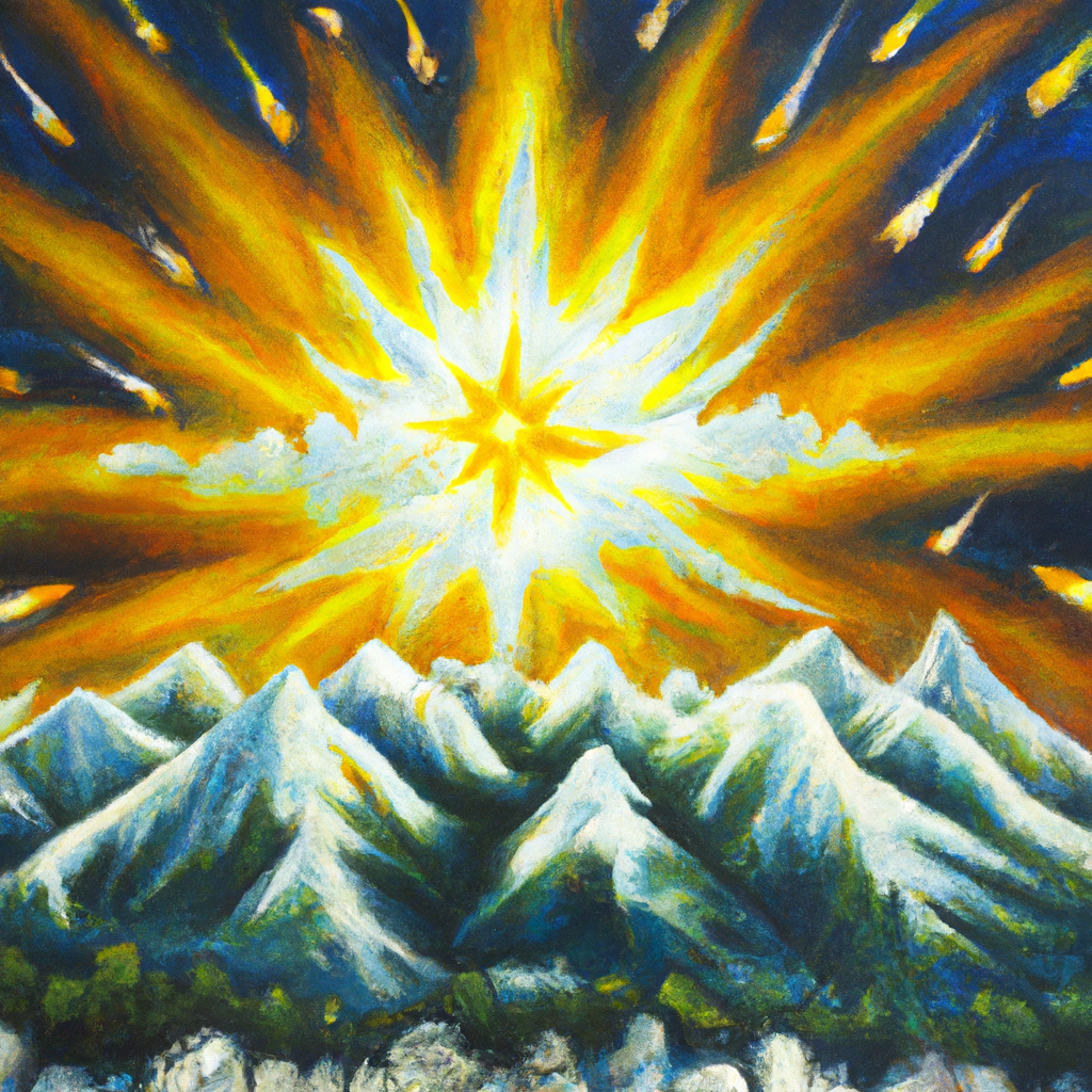 Image generated from Dall.e prompt 'An expressive oil painting of .A chorus of joy radiates out into the heavens as mountains ring out praise to the Lord, His glory is unveiled.'