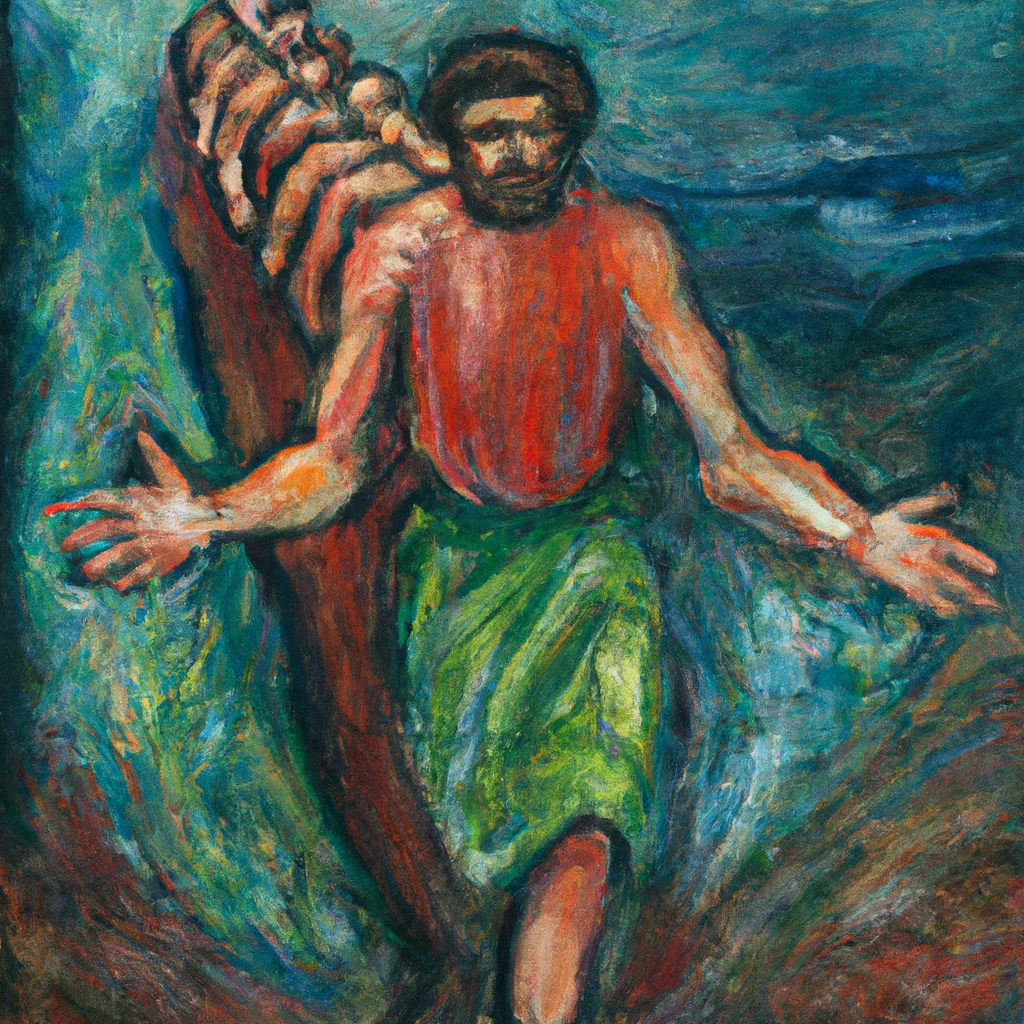 Image generated from Dall.e prompt 'An expressive oil painting of Paul bearing an immense burden of love, walking tirelessly to strengthen and encourage the Thessalonians in faith.'