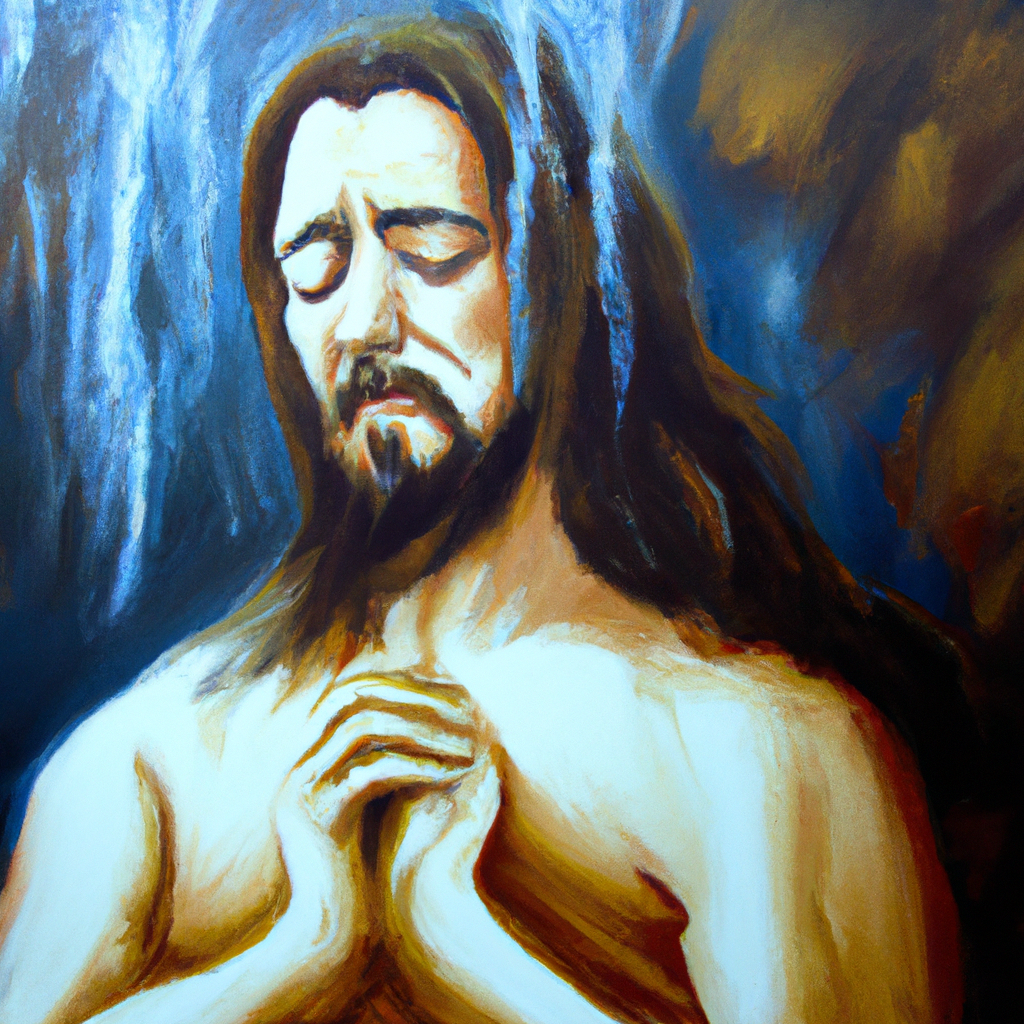 Image generated by AI from Dall.e prompt 'An expressive oil painting of A sinner in grief, Hezekiah desperately prayed to God to restore his radiance, finding faith and trust in the Lord to spark a new life.'