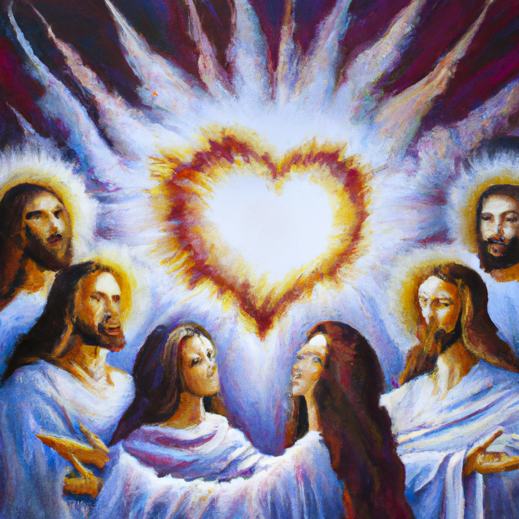 Image generated from Dall.e prompt 'An expressive oil painting of The love of Christ unites us as a heart united in heavenly fellowship, shining brightly with joy and grace.'