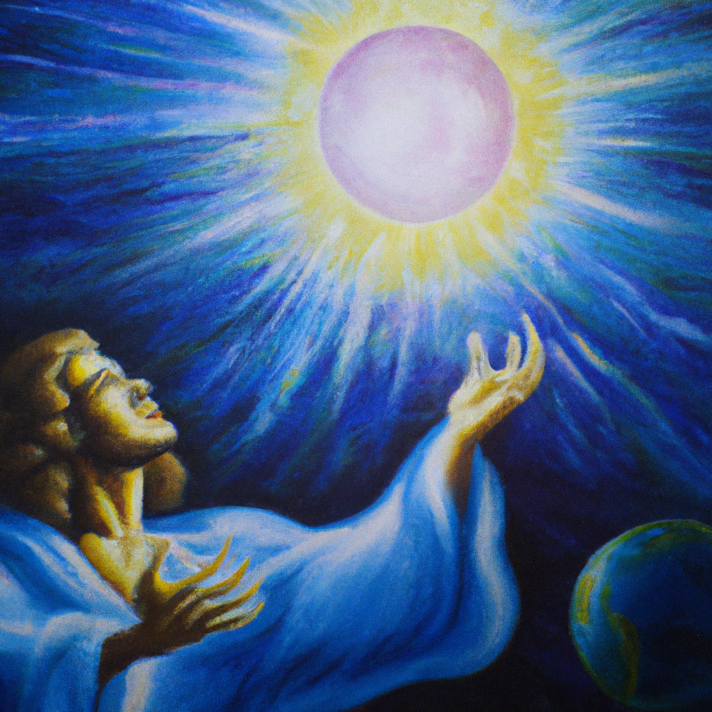 Image generated by AI from Dall.e prompt 'An expressive oil painting of God creating the universe, his mighty power and joyous nature spreading light and harmony beyond the world.'