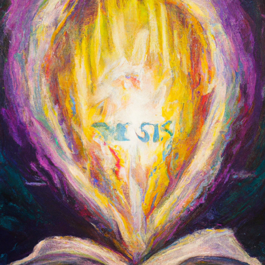 Image generated by AI from Dall.e prompt 'An expressive oil painting of Ezra 7:10 depicted as a radiant light shining on an open book, revealing wisdom and understanding to the viewer.'