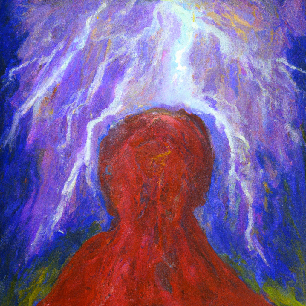 Image generated by AI from Dall.e prompt 'An expressive oil painting of God's raging anger like a bright, destructive storm consuming all who refuse to repent.'