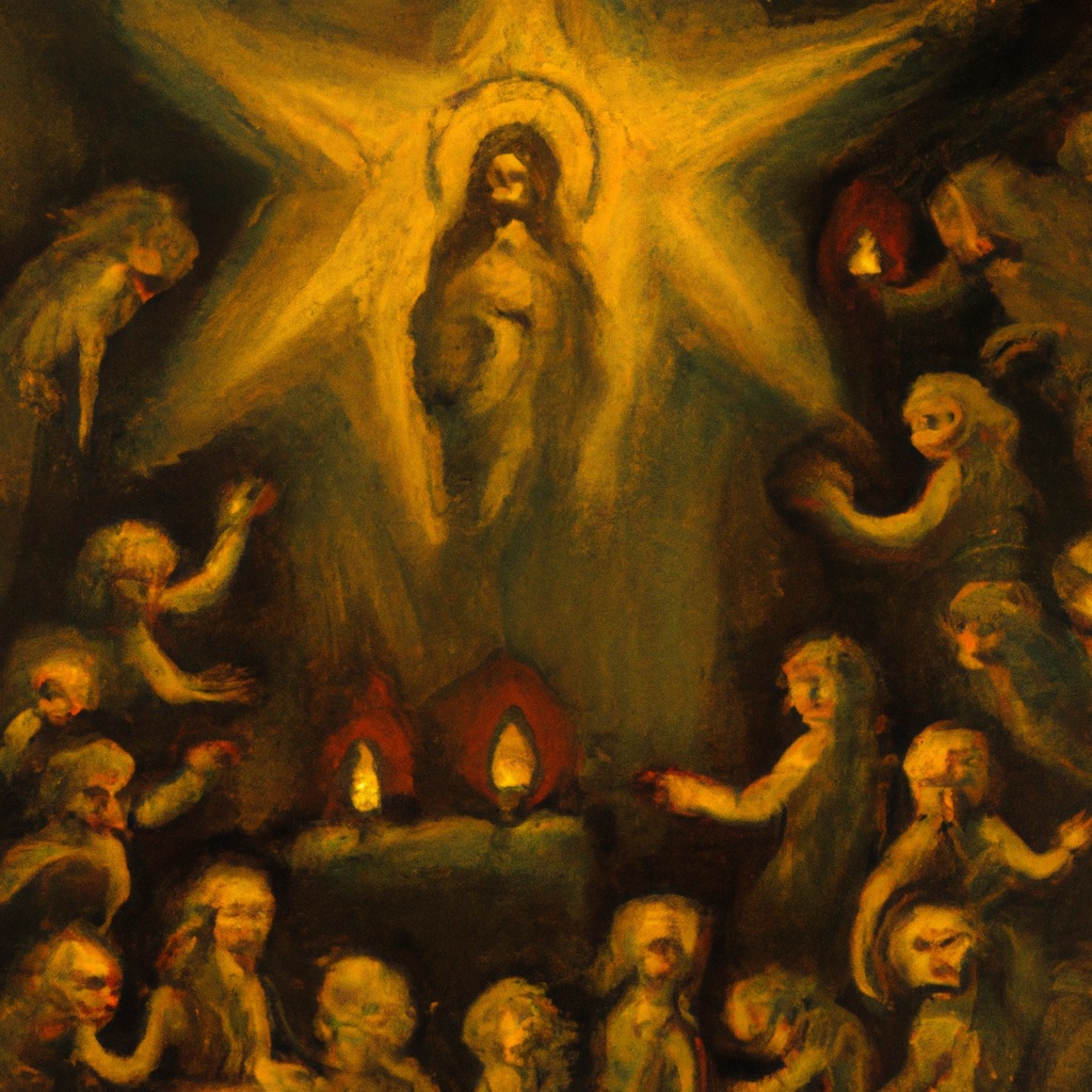 Image generated by AI from Dall.e prompt 'An expressive oil painting of Seven golden stars in hand, Jesus stands among seven lampstands, with four beasts around, warning a sleeping church.'