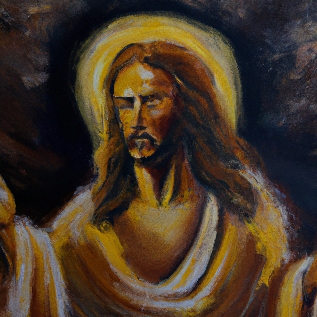 Image generated by AI from Dall.e prompt 'An expressive oil painting of Christ speaks with a bright golden voice, exposing hidden deeds beneath the surface, warning those who linger in darkness.'