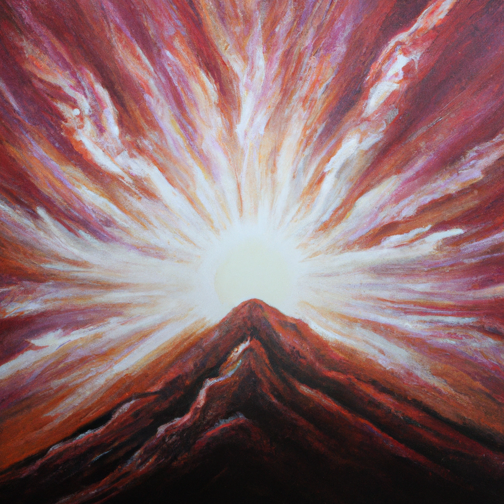 Image generated from Dall.e prompt 'An expressive oil painting of The sun rises, its life-giving light shining on a mountain of eternity - never-ending hope and protection.'