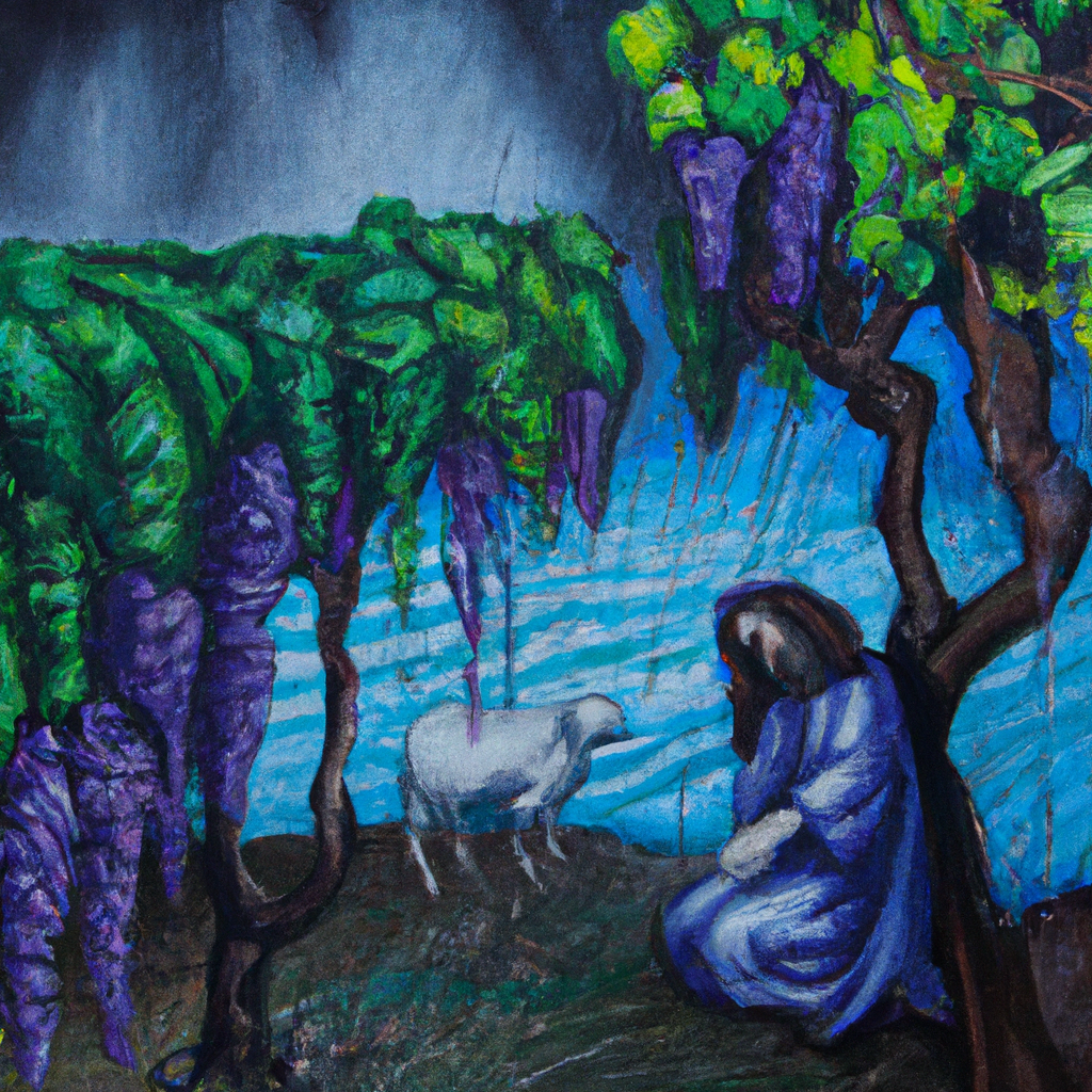 Image generated from Dall.e prompt 'An expressive oil painting of A crying vineyard, God as a shepherd, and pleading for mercy amidst anguish and trouble.'