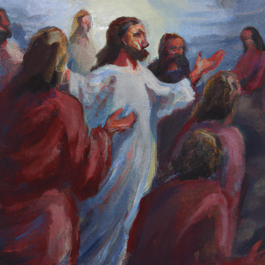 Image generated by AI from Dall.e prompt 'An expressive oil painting of A comforting image of Jesus reassuring his followers and preparing a place for them in heaven.'