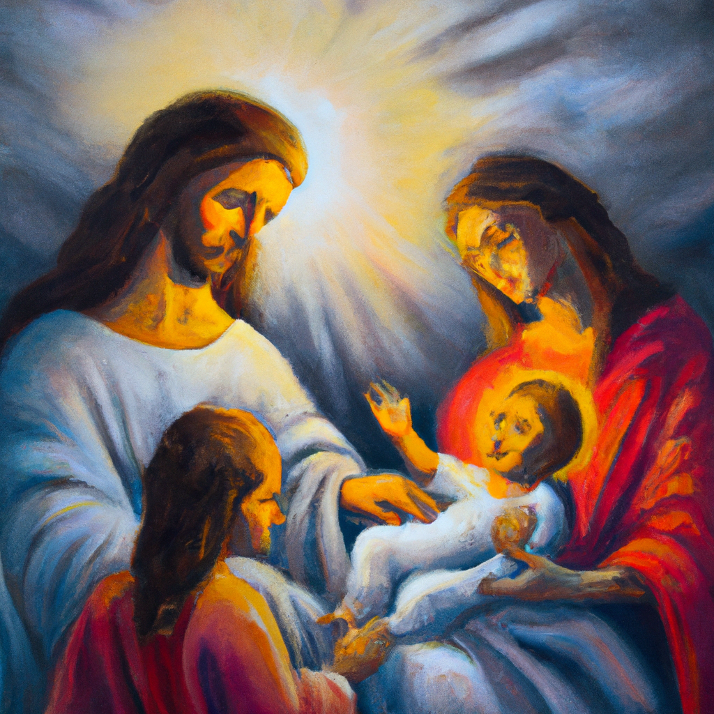 Image generated from Dall.e prompt 'An expressive oil painting of God sent his son at the perfect time to redeem us, making us heirs and children of God.'