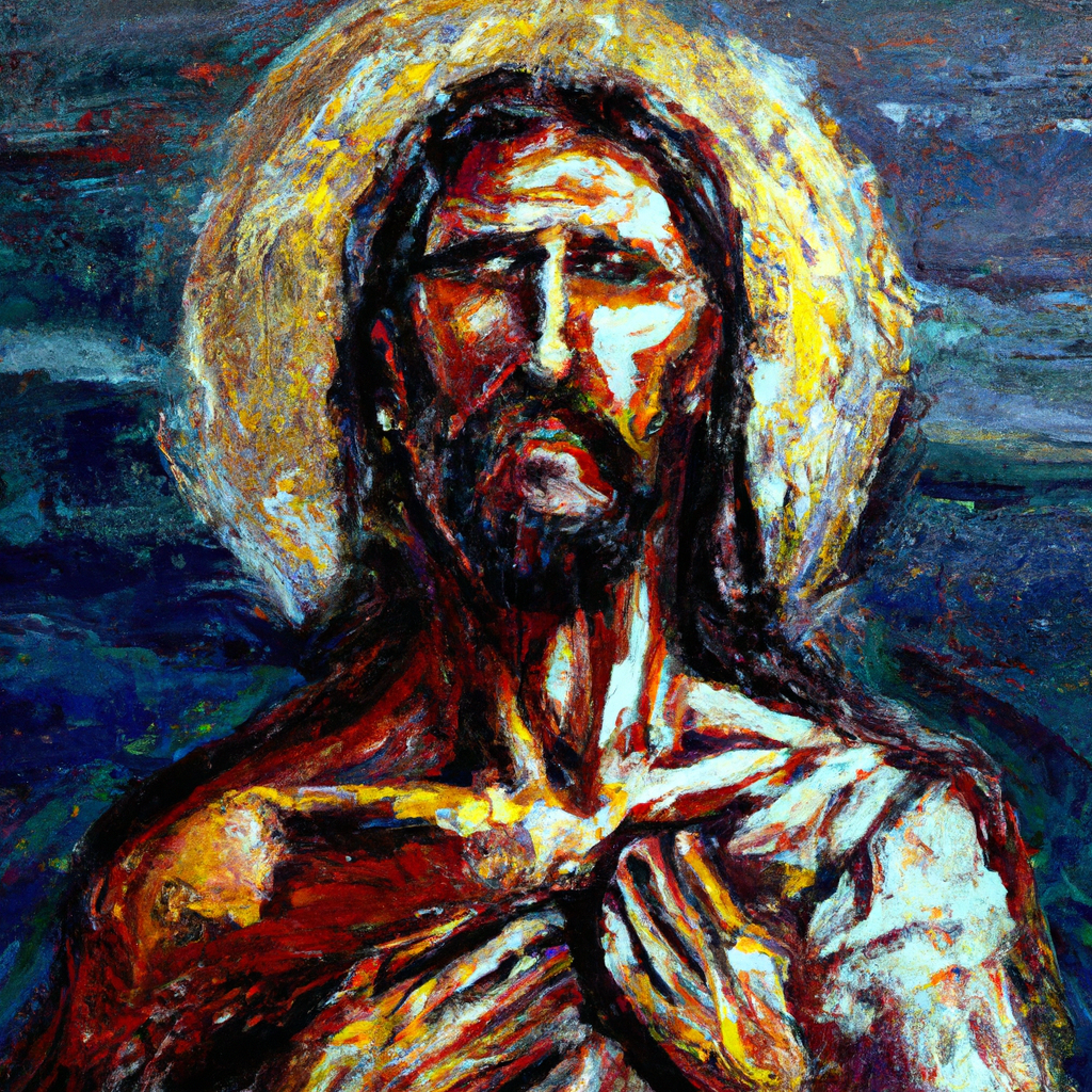 Image generated by AI from Dall.e prompt 'An expressive oil painting of Christ defeated death, liberated those in fear of dying, and became a compassionate high priest for humanity.'