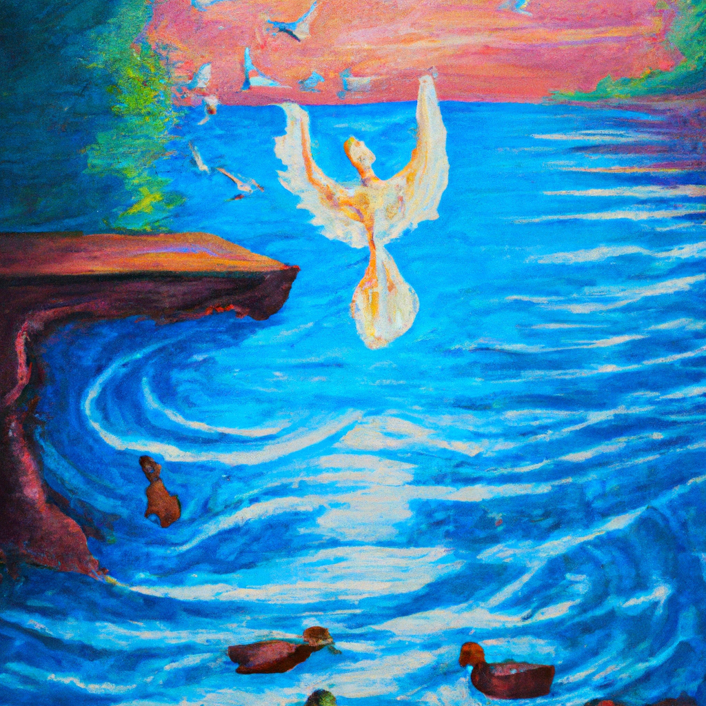 Image generated by AI from Dall.e prompt 'An expressive oil painting of A river baptizing Jesus, a dove descending, and God's voice declaring His beloved son.'