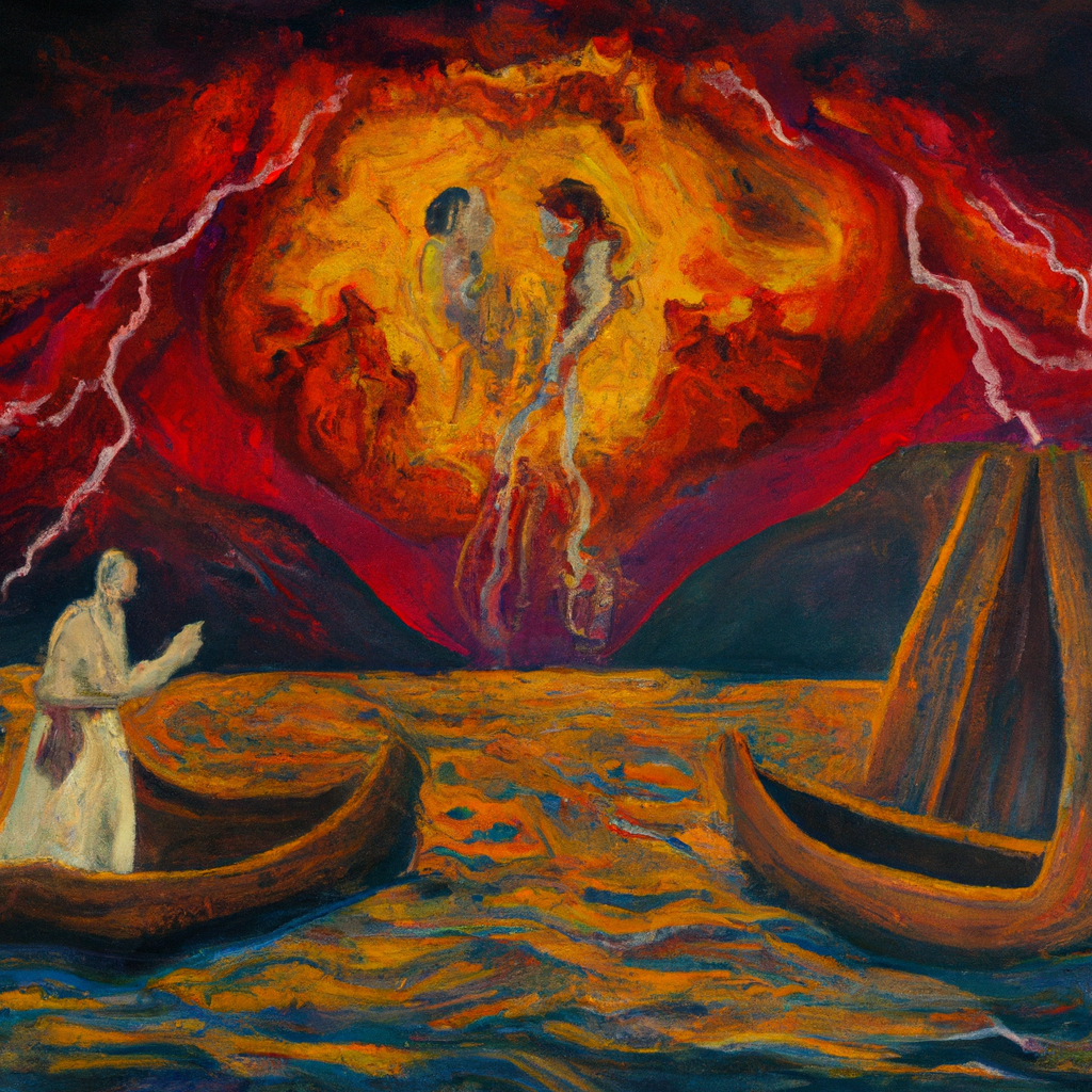 Image generated by AI from Dall.e prompt 'An expressive oil painting of Elijah & Elisha, fiery chariot, parted waters, passing mantle, ascent to heaven, tearful farewell, discipleship.'