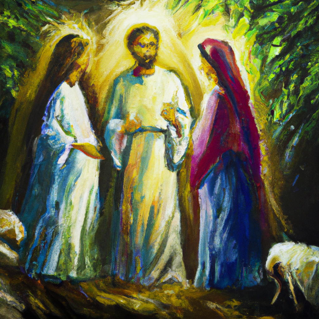 Image generated from Dall.e prompt 'An expressive oil painting of Abraham and Sarah receive new names, promise of many descendants; a covenant sealed with God.'