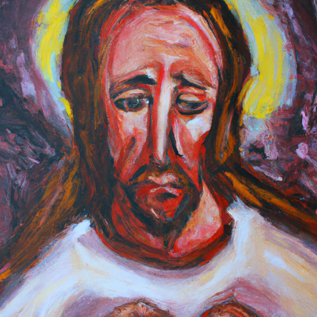 Image generated from Dall.e prompt 'An expressive oil painting of Christ suffered for sins, bringing us to God, being put to death in the flesh but made alive in the spirit.'