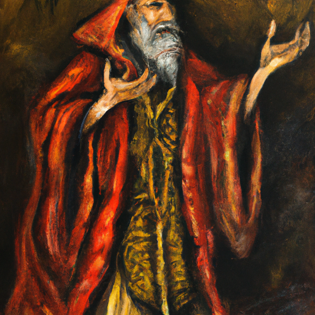 Image generated by AI from Dall.e prompt 'An expressive oil painting of A high priest, appointed by God, offers prayers and sacrifices for sins, fulfilling his divine calling with reverence and obedience.'