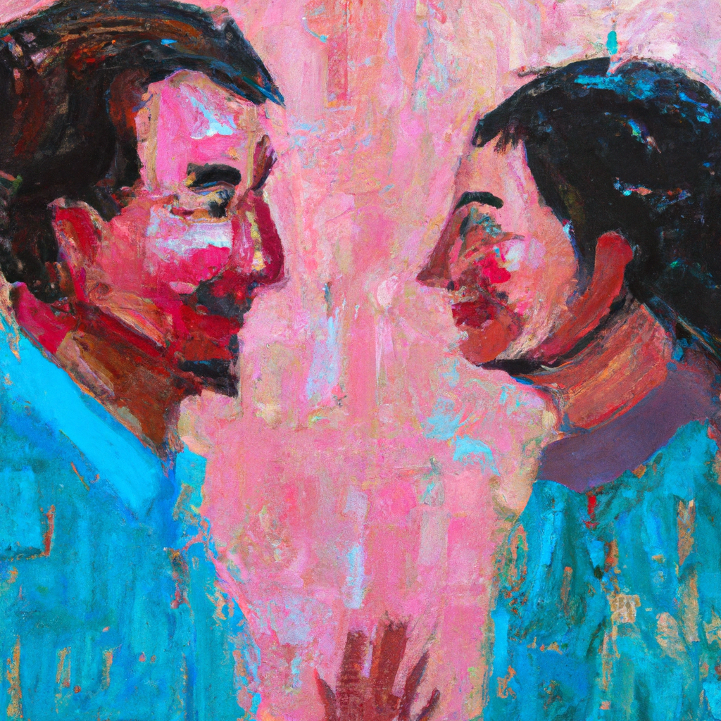 Image generated by AI from Dall.e prompt 'An expressive oil painting of A scene of two people in deep conversation, exchanging kind gestures and smiles, with a sense of understanding and respect.'