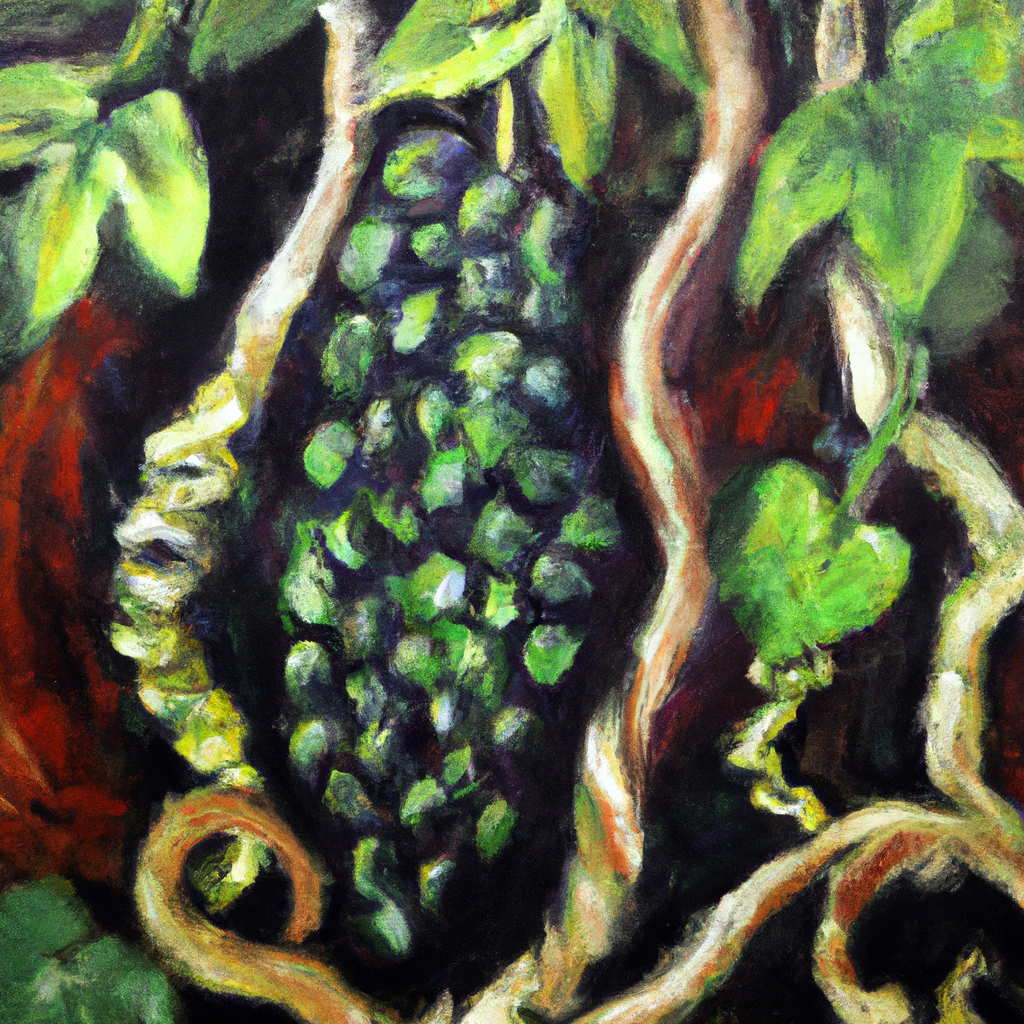 Image generated from Dall.e prompt 'An expressive oil painting of A vine with branches and leaves, bearing fruit. The branches are connected to the vine, thriving and producing.'