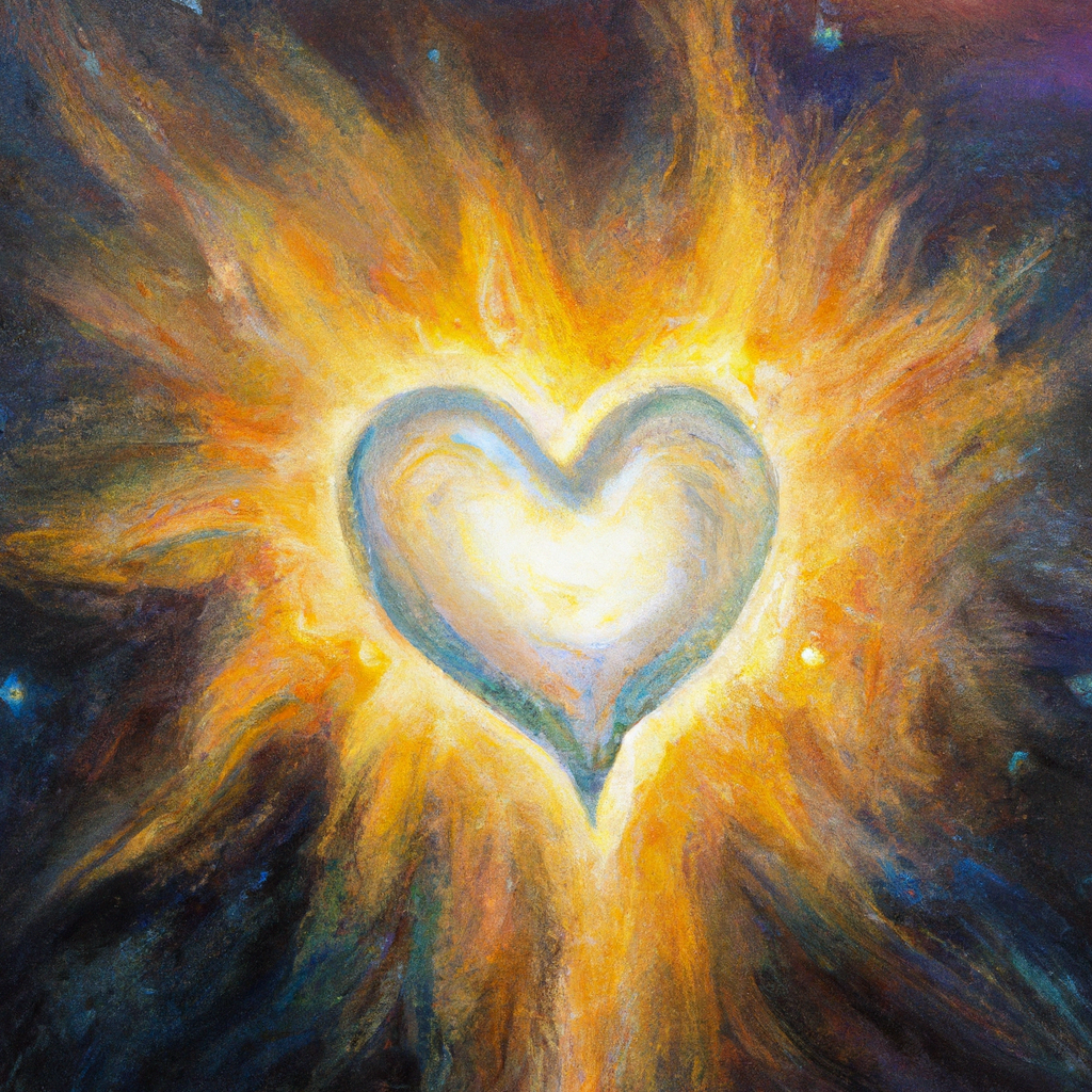 Image generated from Dall.e prompt 'An expressive oil painting of A radiant heart hugged by light, symbolizing sacrificial love and a path toward unity and compassion.'