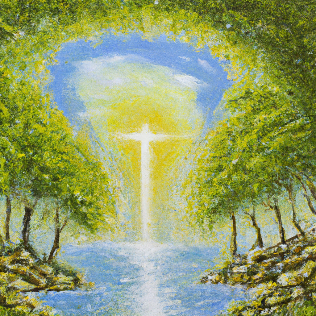 Image generated from Dall.e prompt 'An expressive oil painting of A vibrant picture of divine worship, obedience, and gratitude, flowing like a flourishing river through an idyllic landscape.'