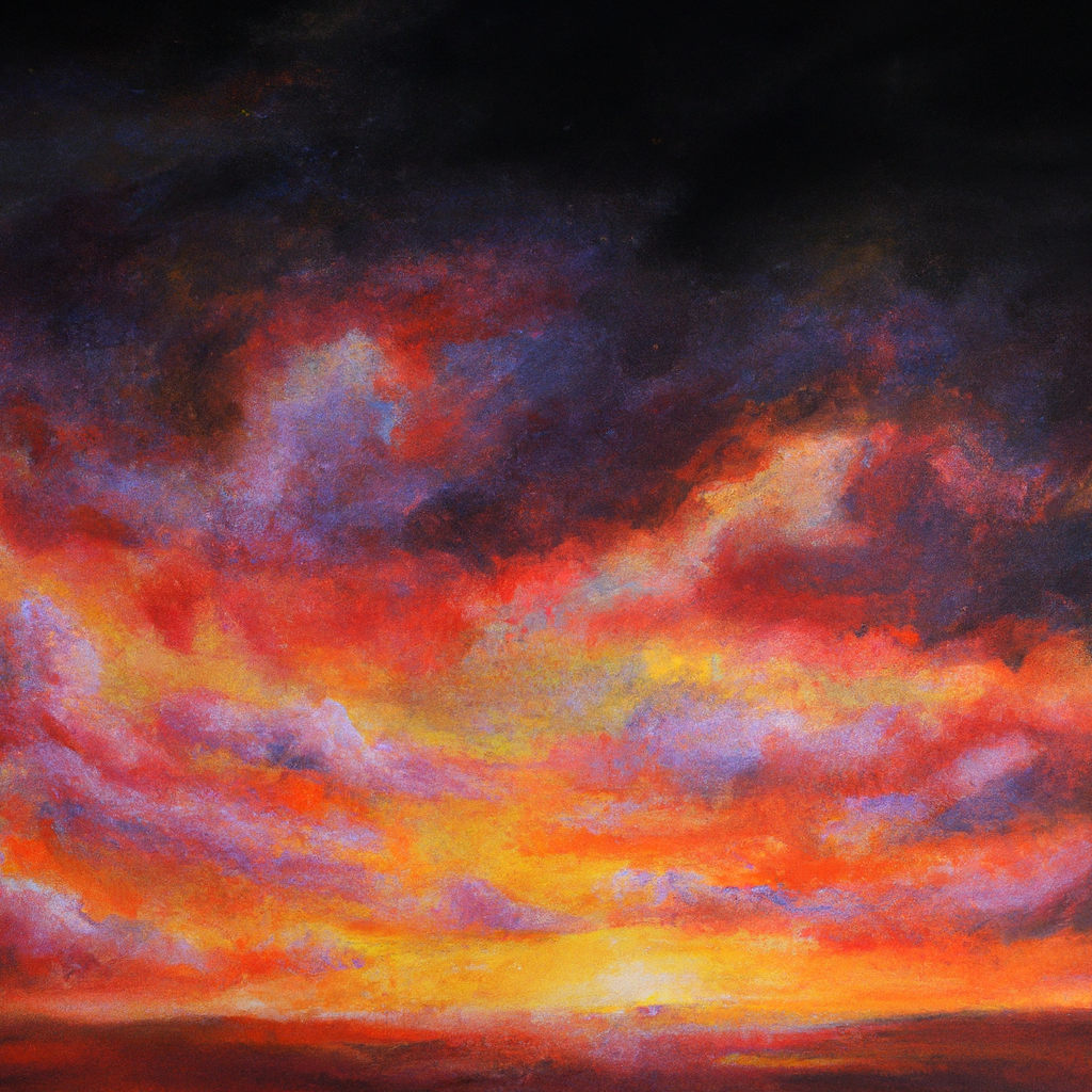 Image generated by AI from Dall.e prompt 'An expressive oil painting of A colorful sunrise over a dark storm, reminding us of hope and endurance in times of hardship.'