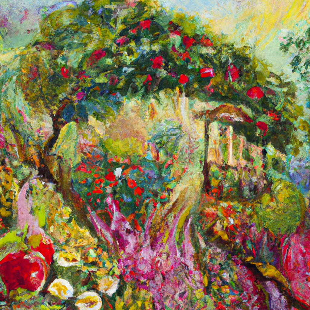 Image generated from Dall.e prompt 'An expressive oil painting of Generous giving depicted as a flourishing garden, abundant and overflowing with the fruits of love and kindness.'