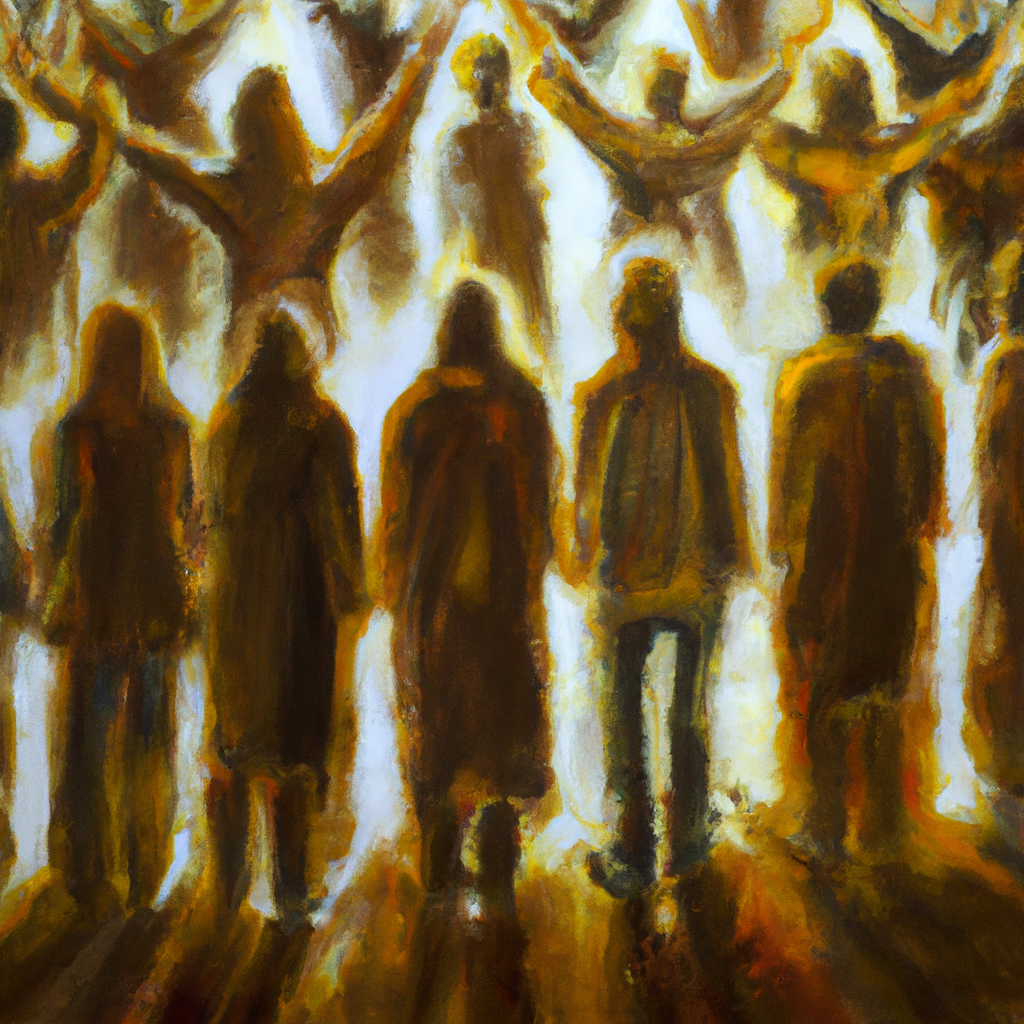 Image generated from Dall.e prompt 'An expressive oil painting of A group of determined individuals, enduring challenges and spreading light through darkness, united in faith and purpose.'