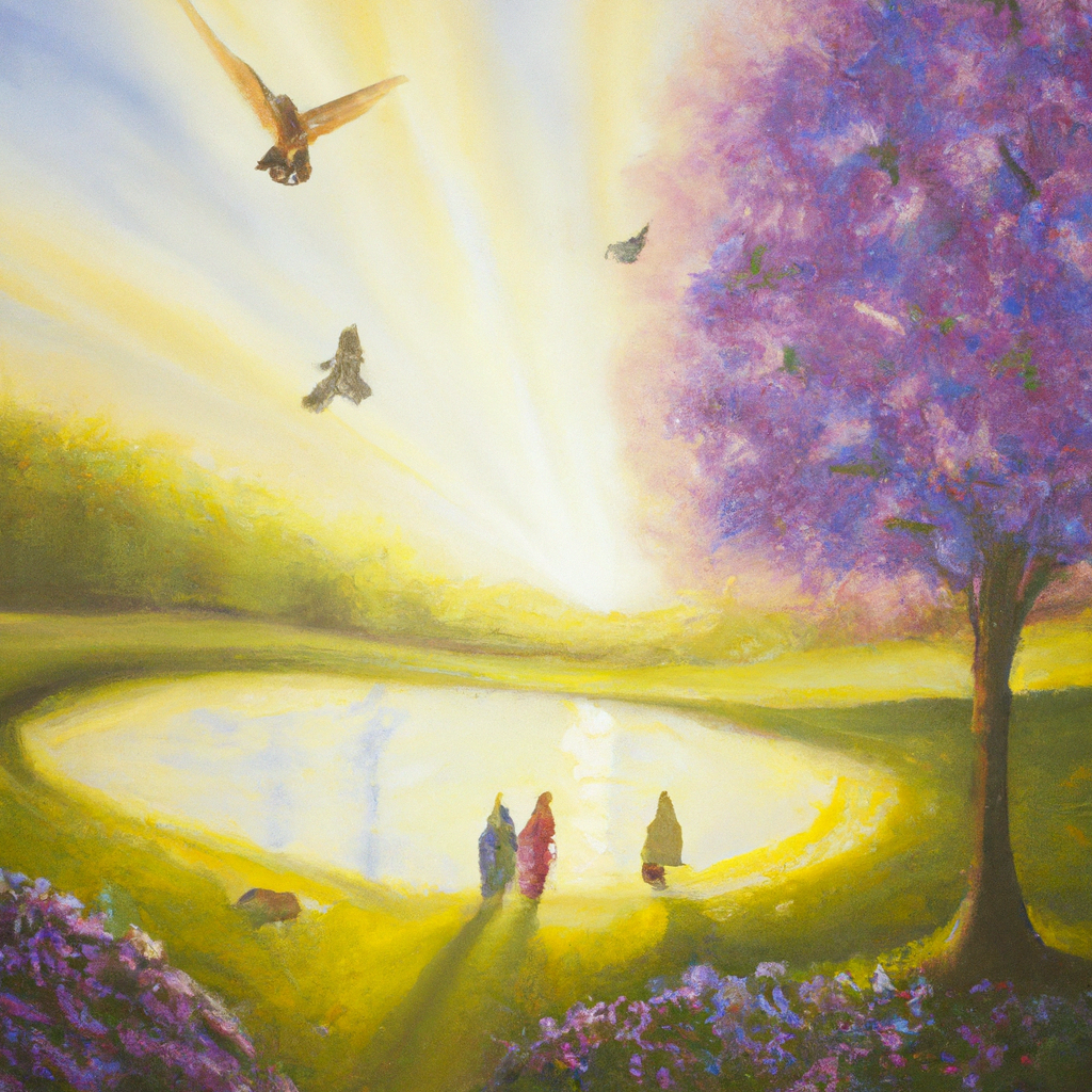 Image generated from Dall.e prompt 'An expressive oil painting of A peaceful and hopeful scene of redemption, love, and righteousness restoring the glory of God's creation.'