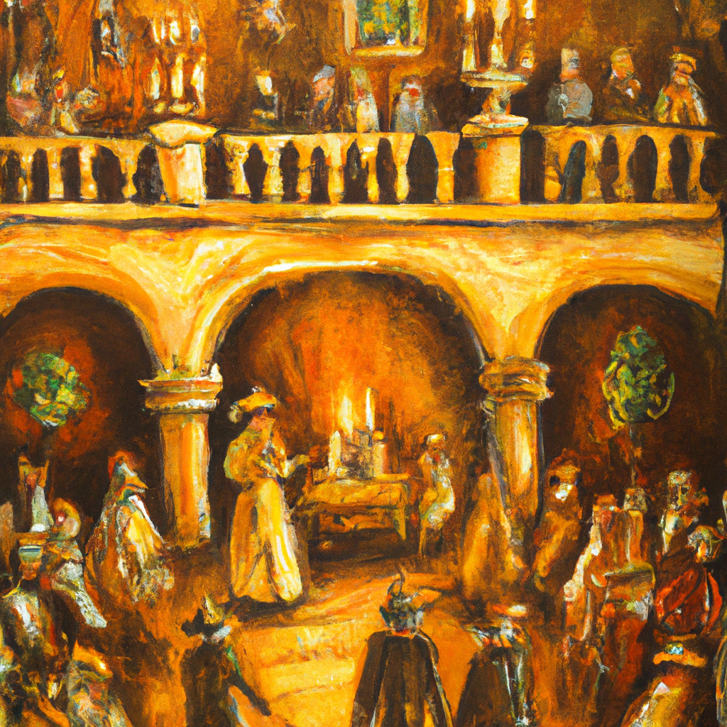 Image generated by AI from Dall.e prompt 'An expressive oil painting of A grand feast is set in a majestic mansion, calling all to wisdom and understanding.'