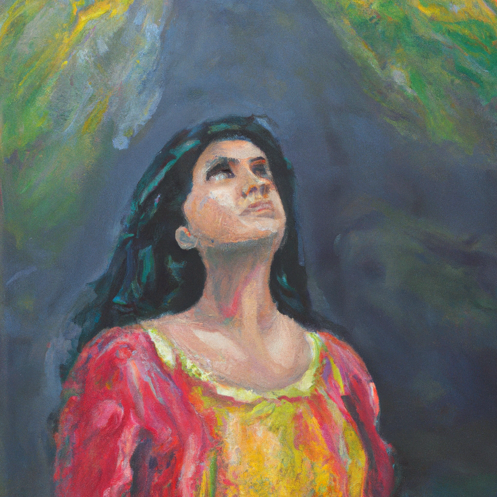 Image generated from Dall.e prompt 'An expressive oil painting of A person looking towards the heavens, finding hope and strength in God's protection and endless love.'