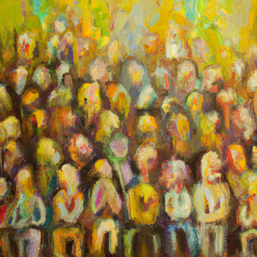 Image generated from Dall.e prompt 'An expressive oil painting of A group of people eagerly listening to a wise teacher, hanging on every word with open hearts and minds.'