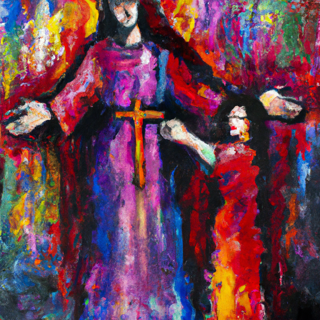 Image generated from Dall.e prompt 'An expressive oil painting of A woman's persistent faith gains healing for her daughter, overcoming barriers and receiving Christ's love and mercy.'