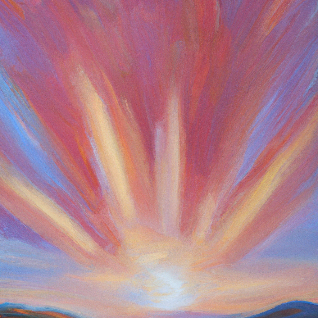 Image generated from Dall.e prompt 'An expressive oil painting of A radiant light shining down, casting a shadow of goodness and righteousness across the land, bringing peace and harmony.'