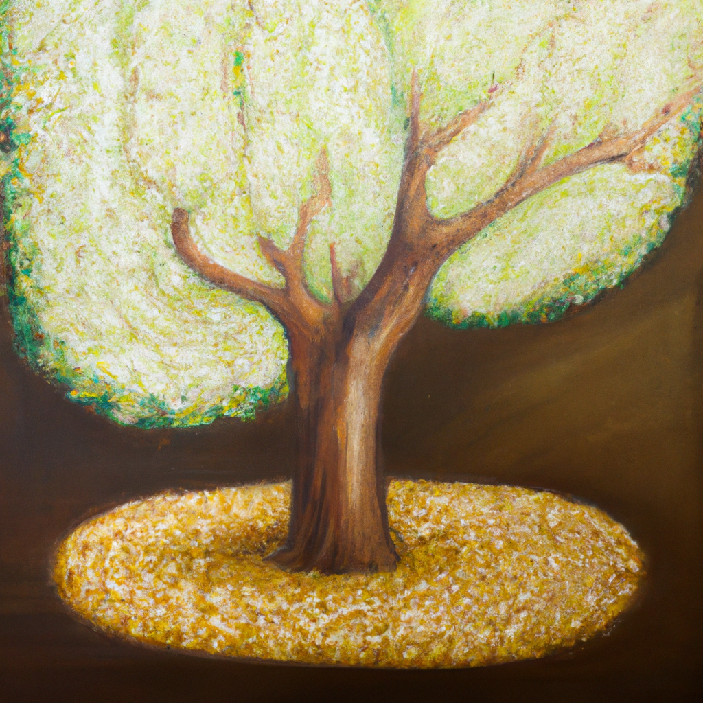 Image generated by AI from Dall.e prompt 'An expressive oil painting of A tiny mustard seed grows into a vast tree, while yeast transforms flour into a fluffy bread, showing immense potential.'