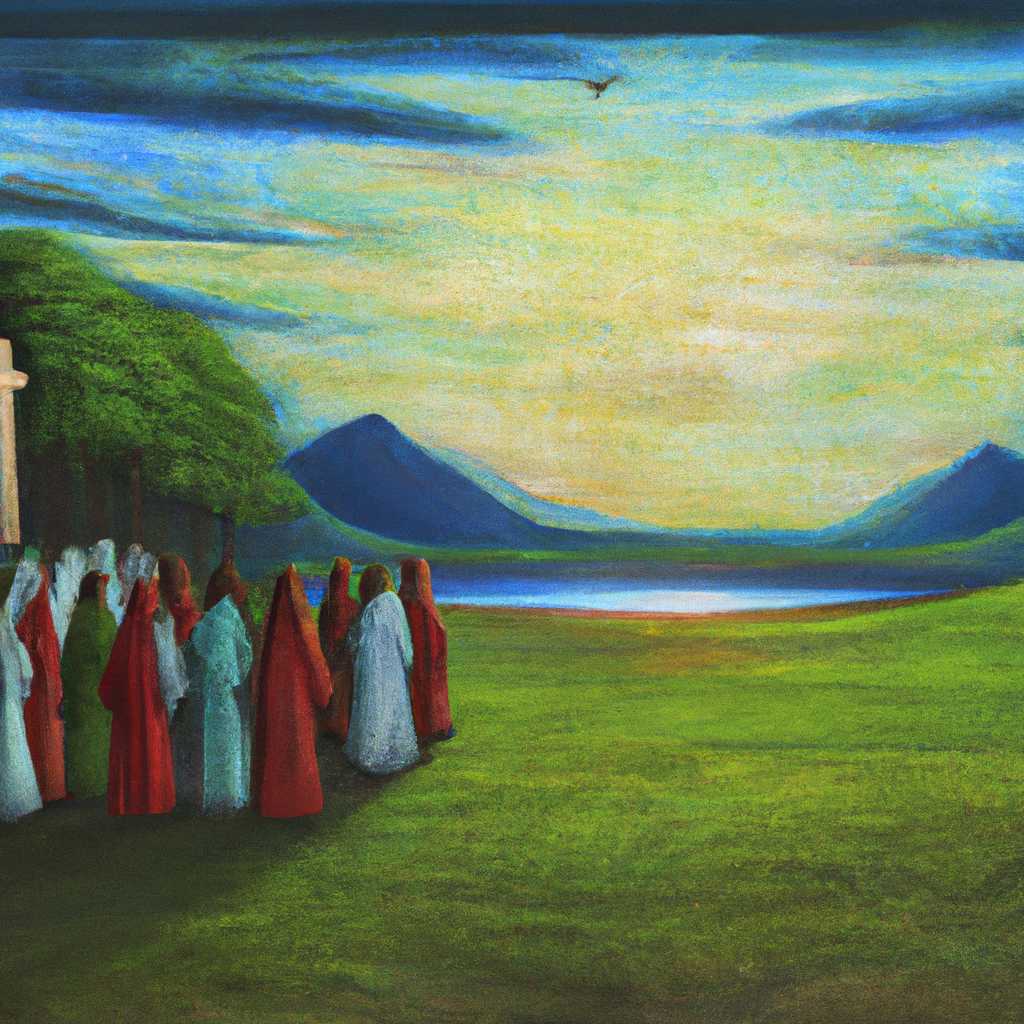 Image generated from Dall.e prompt 'An expressive oil painting of In a serene landscape, Jesus questions His followers, revealing identities and purpose, guiding them toward a path of profound understanding.'